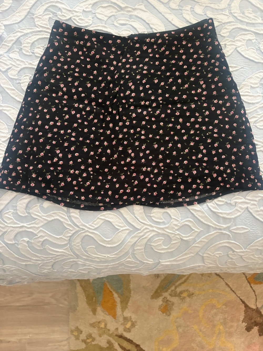 Garage Black Mini Skirt with Pink Floral Print